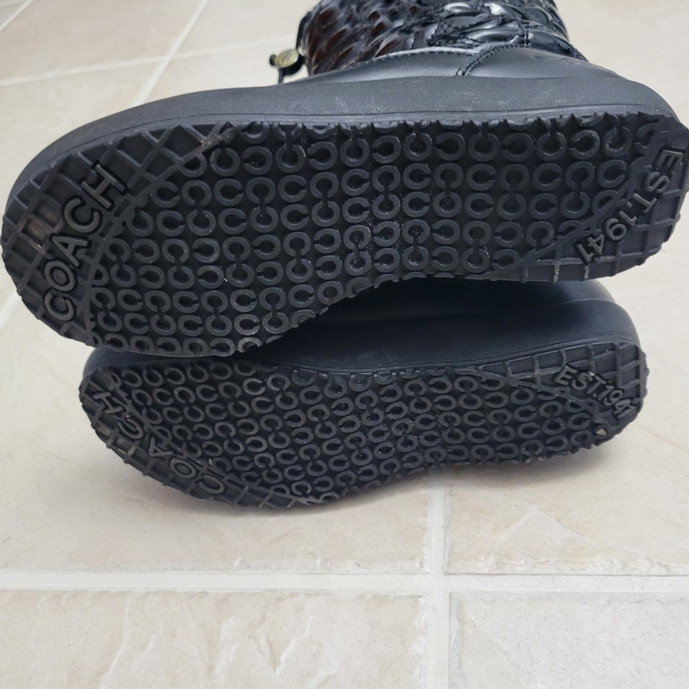 Coach Prisilla Black Quilted Patent Leather Snow Boots Womens 5 Luxury Gorpcore - Picture 13 of 16